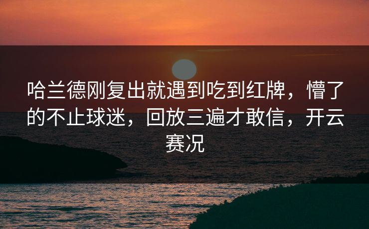 哈兰德刚复出就遇到吃到红牌，懵了的不止球迷，回放三遍才敢信，开云赛况